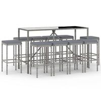 mesa y taburetes altos jardin 11 piezas y cojines ratan pe gris vidaxl