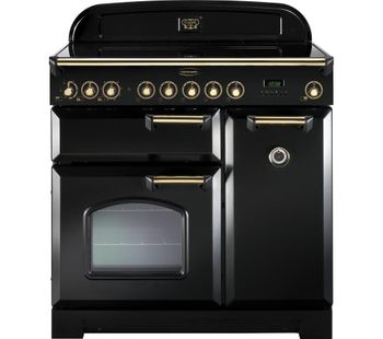 RANGEMASTER Classic Deluxe 90 Electric Induction Range Cooker - Black & Brass, Black