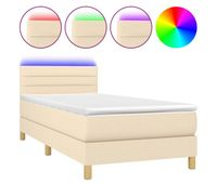 cama box spring con colchon y led tela crema 100x200 cm rayas horizontales