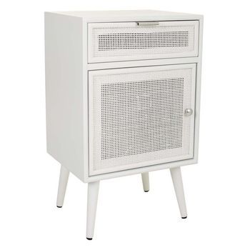 Mesita De Noche De Madera Y Rejilla En Blanco De 1 Cajon Y 1