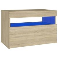 mesita de noche con luces led y compartimento de almacenamiento 60 x 35 x 40 cm madera contrachapada color roble dec033187