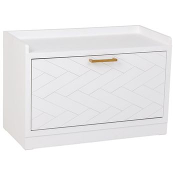 Banqueta zapatero de madera y metal blanco 80x38x53