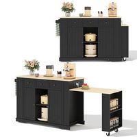 isla de cocina movil con mesa extensible y enchufes integrados 138x55x93 cm madera mdf blanco y natural