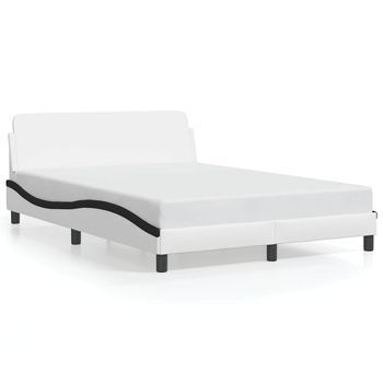 Cama Matrimonial | Cama Para Adultos | Estructura Cama Cabecero Cuero Sintético Blanco Negro 120x200cm