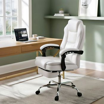 Silla de oficina giratoria regulable en simil cuero blanco