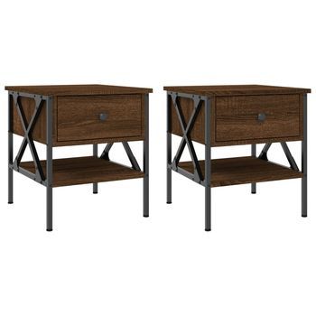 Mesitas Noche 2 Uds Madera Ingeniería Marrón Roble 40x42x45 Cm Vidaxl