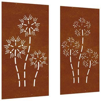 Adorno Pared Jardín 2 Uds Acero Corten Diseño Flores 105x55 Cm Vidaxl