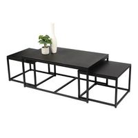 juego de 3 mesas auxiliares nido cuadradas coleccion soho - estilo industrial color negro dimensiones 100x60xh45 cm