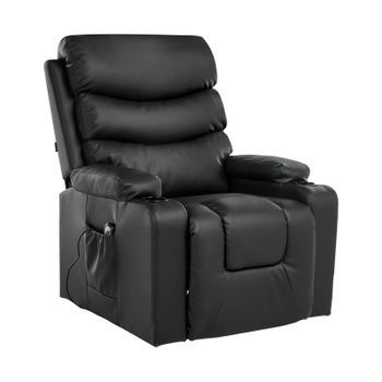 Sillón Reclinable Eléctrico De Piel Sintética Moderno Reposapiés Elevable Portavasos Revistero Negro Eter