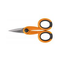 ciseaux pour cables et isolants neo tools 140 mm lames dentees 45 mm coupe 14-22 mm 2 encoches de denudage poignees ergonomiques bicolores certification tuv