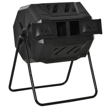 Outsunny Compostador de Tambor Giratorio con Capacidad 160 Litros de Doble Cámara y Ventilación Marco de Acero Residuos Orgánicos   Aosom España