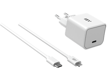 Cargador móvil - ISY IWC 2501, Lightning-USB C, 20W, 1m, Blanco