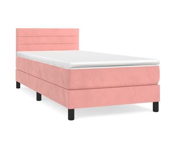 Cama box spring con colchón terciopelo rosa 90x200 cm rayas horizontales