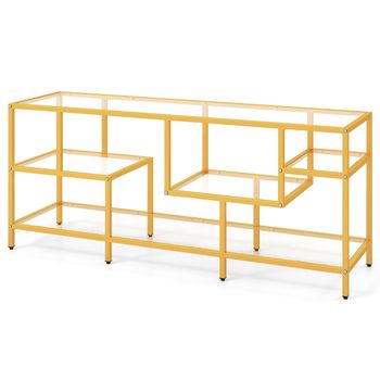 Costway Soporte para TV hasta 65'' Mesa de TV Rectangular de 147 cm con Estantes de Vidrio Templado Centro de Entretenimiento para Salón Dorado