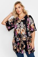 yours top negro y rosa de pico con vuelo estampado floral mujer curvy y tallas grandes yours