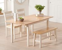 chiltern 120cm extending cream and oak painted table with chiltern chairs and bench - cream 2 chairs