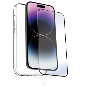Muvit Funda Shockproof para iPhone 15 Pro Max + Protector Cristal Templado Marco Negro