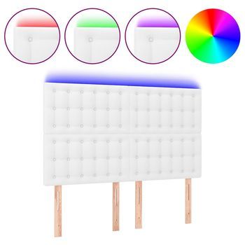 Cabecero Con Luces Led Cuero Sintético Blanco 144x5x118/128 Cm Vidaxl