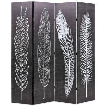 Biombo Divisor Plegable 160x170 Cm Plumas Blanco Y Negro Vidaxl