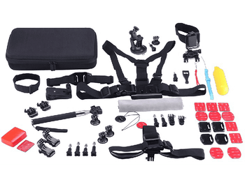 Kit accesorios cámara deportiva - SK8 Cam PACKSK02, 53 accesorios, Trípode, Soportes, Arnés,