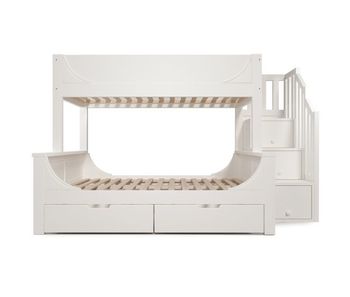 Cama litera 90x200cm & 140x200cm - diseño elegante con escaleras, protección contra caídas, blanco