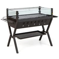 costway parrillas de carbon para barbacoa parrilla de acero inoxidable con protector contra viento estantes guantes 98 x 42 x 68 cm marron