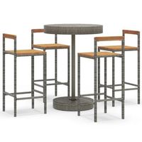 conjunto mesa bar y taburetes jardin 5 uds madera acacia ratan pe gris