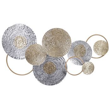 Decoración De Pared De Metal Plateado Dorado 110 X 60 Cm Círculos Arte Naturaleza Moderno Glamour Vanadium
