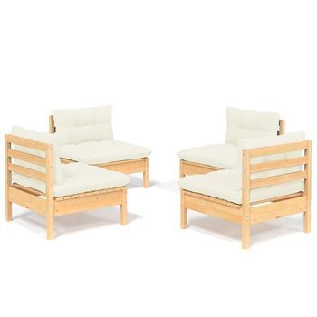 Muebles De Jardín 4 Uds | Mesa Y Sillas Cojines Madera De Pino Crema