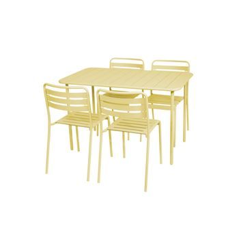 Set Mesa De Jardín Bistró De Acero Con 4 Sillas, 120cm, Amarillo