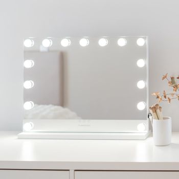Espejo maquillaje con luz 15 led metal 58x43x12cm blanco