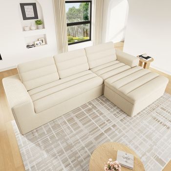 Sofá Modular En L - Mueble Para Salón - Pana - Beige (253x161x89cm)
