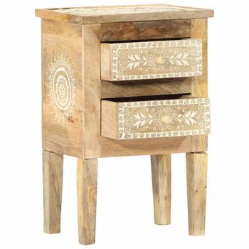 Mesita De Noche | Mesilla De Noche Pintada A Mano Madera Maciza Mango 40x30x60 Cm