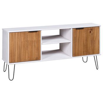 Mueble De Tv New York Madera Maciza Pino Madera Clara Y Blanco Vidaxl