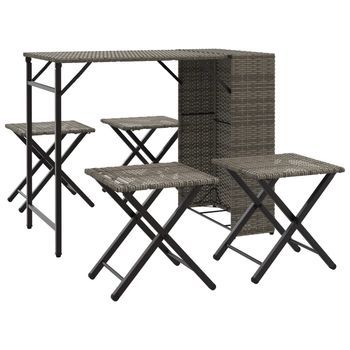 Juego De Comedor De Jardín Plegable 5 Uds | Juego De Muebles De Jardín Ratán Pe Gris