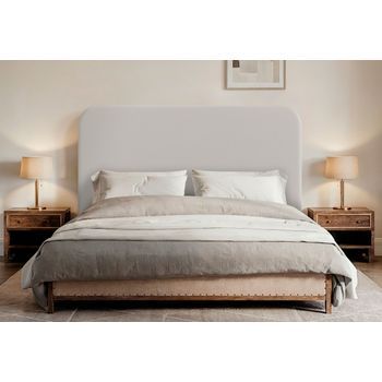 Dhome Cabecero Blanco Hueso Curvo Con Patas Tapizado En Polipiel 100cm Altura 125cm Para Pared Acústico Absorbente Cama Dormitorio (blanco Hueso, 100cm)