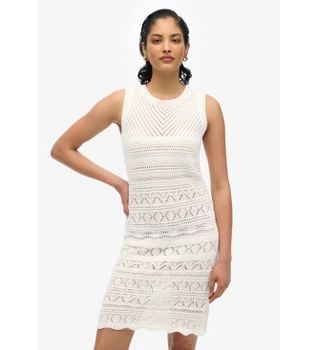 Superdry para mujer. W8011857A Minivestido de crochet blanco (XL), Casual, Sin mangas / Tirantes, Algodón Orgánico, Sostenible