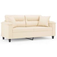 sofa de 2 plazas con cojines tela de microfibra beige 140 cm