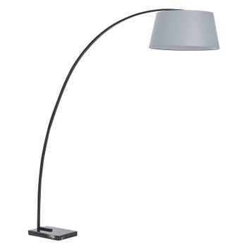 Lámpara De Pie De Metal Gris Pantalla Tambor Poli Algodón Base Mármol 188 Cm Forma Curva Moderno Benue