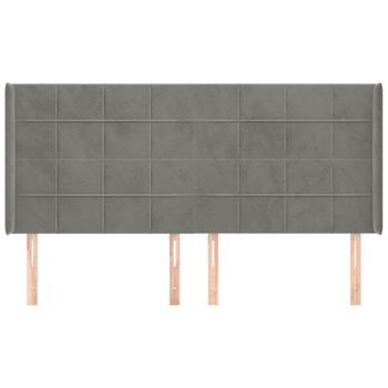 Cabecero Cama Mueble De Dormitorio Con Orejas De Terciopelo Claro 163 X 16 X 118/128 Cm Gris M02_0003790