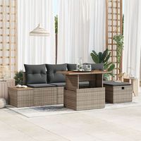 juego de sofa de jardin de 6 piezas con cojines gris poliratan v2776 unico  gris