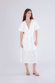 vestido de muselina de algodón bordado off white