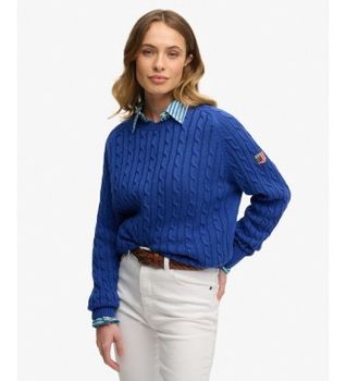 Superdry para mujer. W6110610A Jersey Slouchy Cable azul (S), Casual, Tela