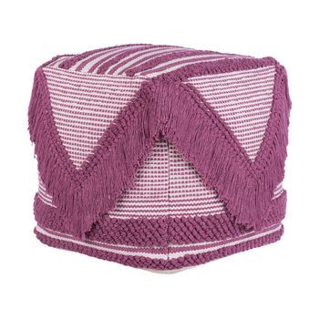 Puf Rosa De Algodón Borlas Y Rayas Decorativo Boho Rústico Kochi