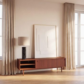 Mueble TV de chapa de nogal de 151 cm con 2 puertas correderas