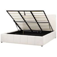 cama con almacenaje tapiceria de tela de poliester con cabecero blanco crema 180 x 200 cm castelnavet