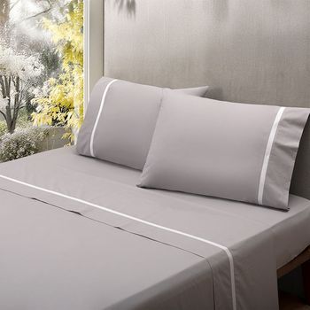 Juego Sábanas 100% Algodón Percal 200 Hilos Vainica 30 Cm Jade 200 Cm (con Dos Almohadones) Rufino Diaz, Gris