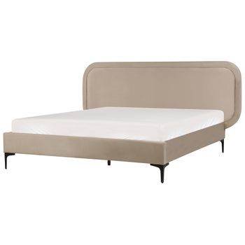 Cama Moderna Con Somier De Terciopelo Beige 140 X 200 Cm Suzette
