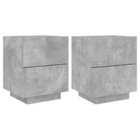 pack 2 uds mesita de noche  mesa auxiliar  mesilla luces led madera ingenieria gris hormigon