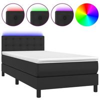 cama individual  cama box spring  cama para adultos y colchon led cuero sintetico negro 90x190 cm